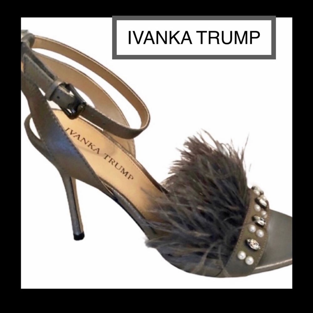 Ivanka Trump Gray Heels with Feather and Pearl Detail